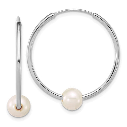 Sterling Silver 7-8mm White Semi-Round Freshwater Cultured Pearl Hoop Earrings