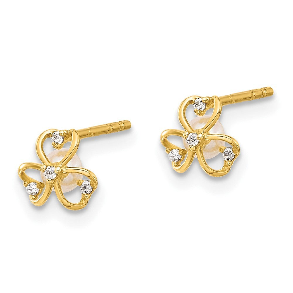 14k Yellow Gold CZ and Freshwater Cultured Pearl Earrings