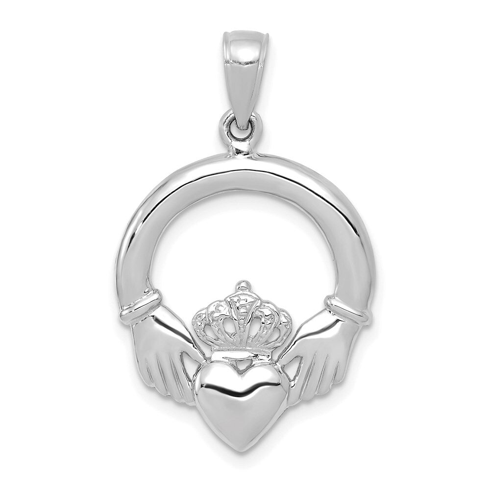 14k White Gold Polished Claddagh Pendant for Women