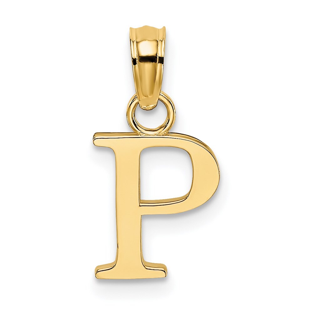 14k Yellow Gold Polished Block Letter P Initial Pendant for Women