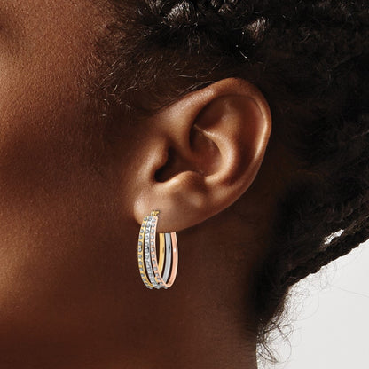14k Tri-Color Gold Diamond Fascination Three Oval Hoop Earrings