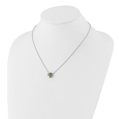 Sterling Silver Rhodium Lt. Swiss BT/White Topaz/Peridot/Citrine 18in Necklace