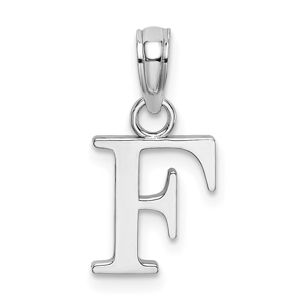 14k White Gold Polished Block Letter F Initial Pendant for Women
