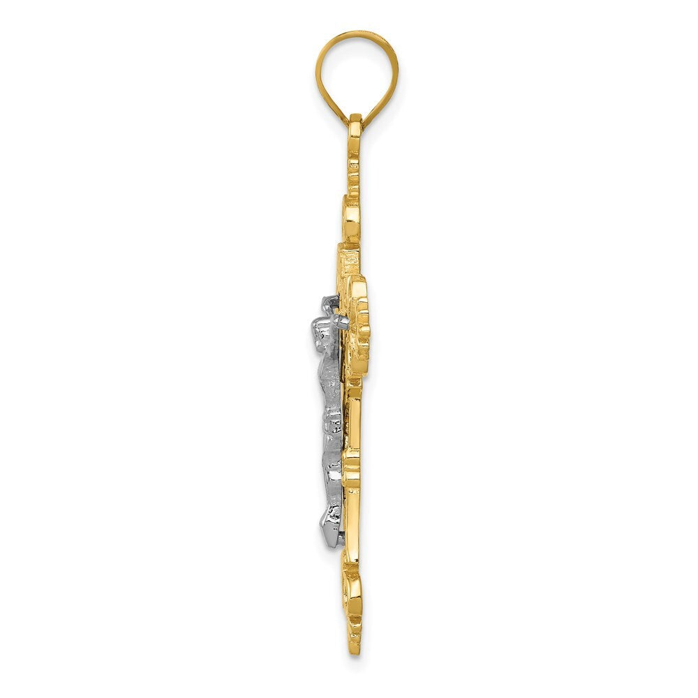 14k Two-tone Gold Large Lacy-Edge Inri Crucifix Pendant for Women