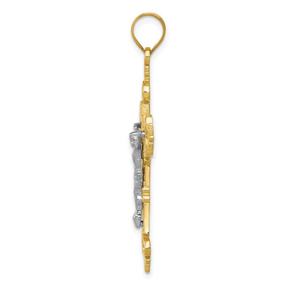 14k Two-tone Gold Large Lacy-Edge Inri Crucifix Pendant for Women