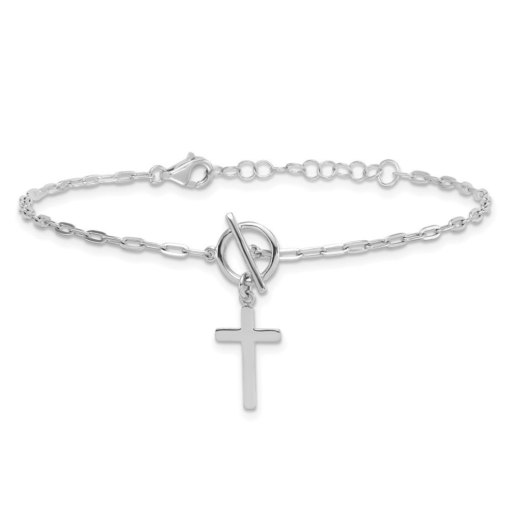 Sterling Silver Cross Dangle Paperclip Link 6.5" with 1" Ext Bracelet