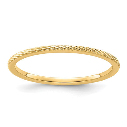 14k Yellow Gold 1.2mm Twisted Wire Pattern Stackable Band Ring Size 9