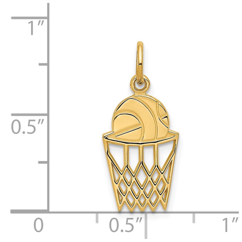 14k Yellow Gold Basketball in Net Charm Pendant for Women