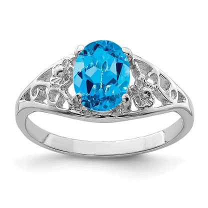 Sterling Silver Rhodium Blue Topaz Ring Size 8