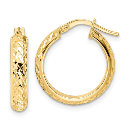 14k Yellow Gold Polished Diamond Cut Hoop Earrings Gift for Women