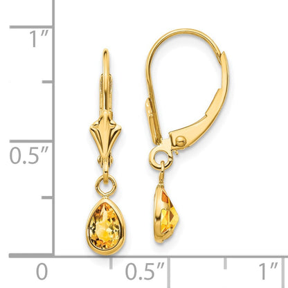 14k Yellow Gold 6x4mm November/Citrine Stud Earrings Gift for Women