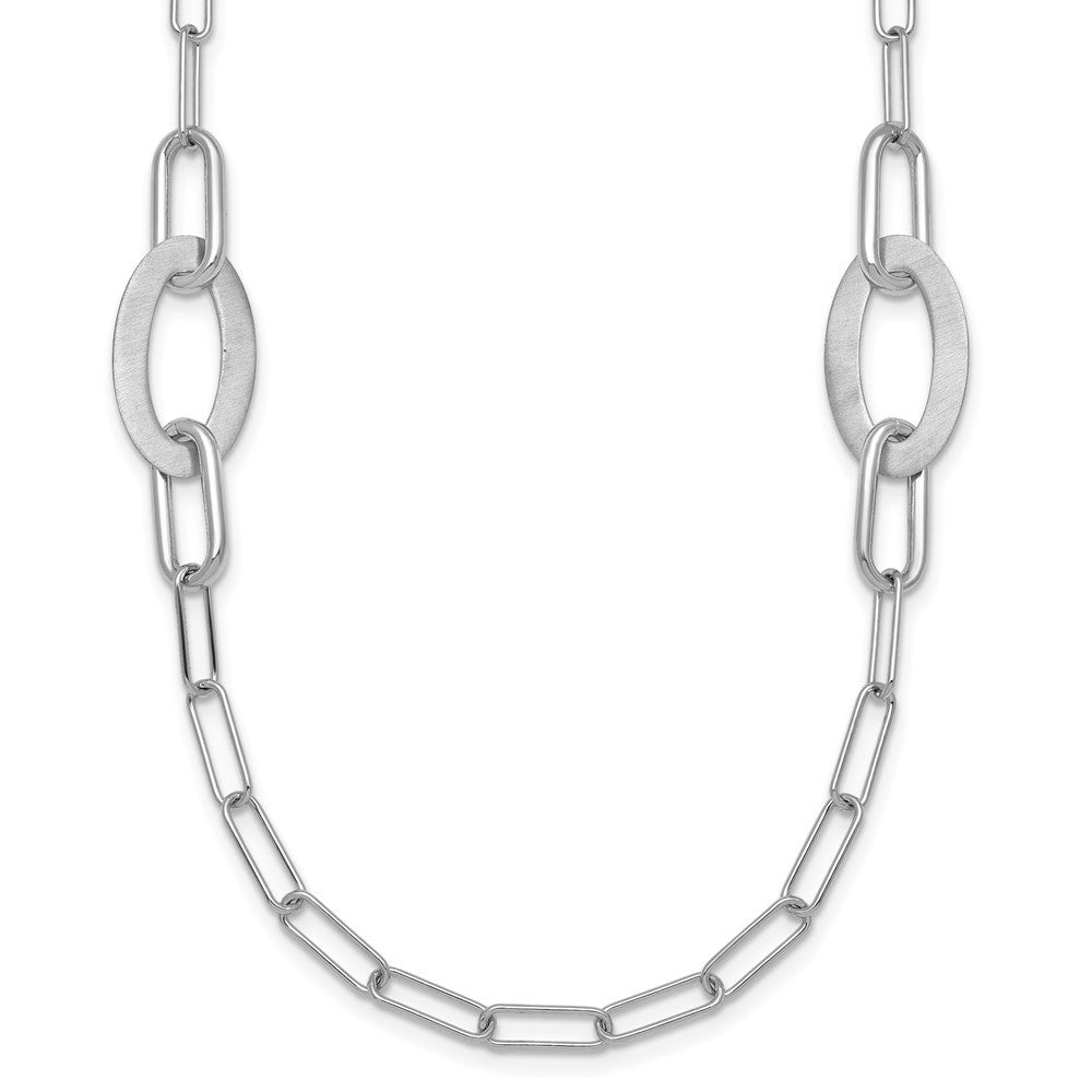 Sterling Silver Brushed Fancy Paperclip and Oval Link Necklace 24"