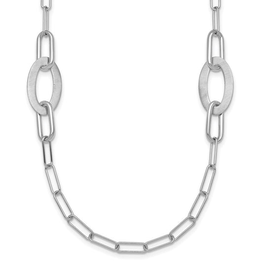 Sterling Silver Brushed Fancy Paperclip and Oval Link Necklace 24"