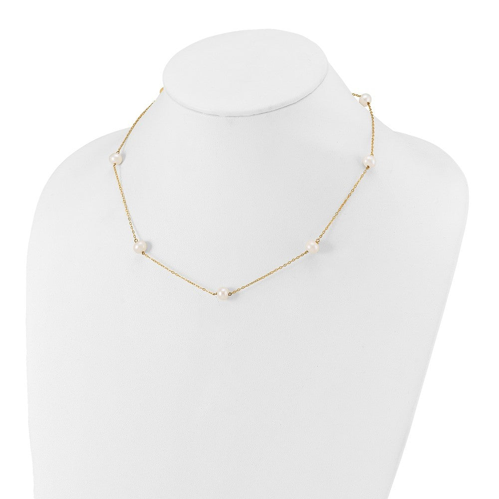 14k Yellow Gold 7-8mm White Freshwater Cultured Pearl 7-Station 18 inch Necklace