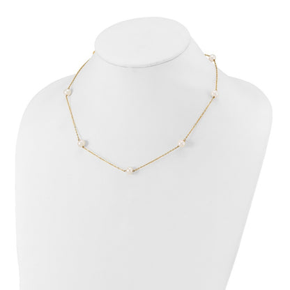 14k Yellow Gold 7-8mm White Freshwater Cultured Pearl 7-Station 18 inch Necklace
