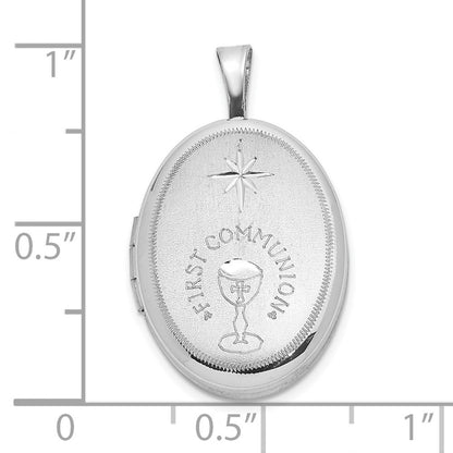 Sterling Silver Rhodium-plated Diamond-Cut First Communion 19x15mm Oval Locket