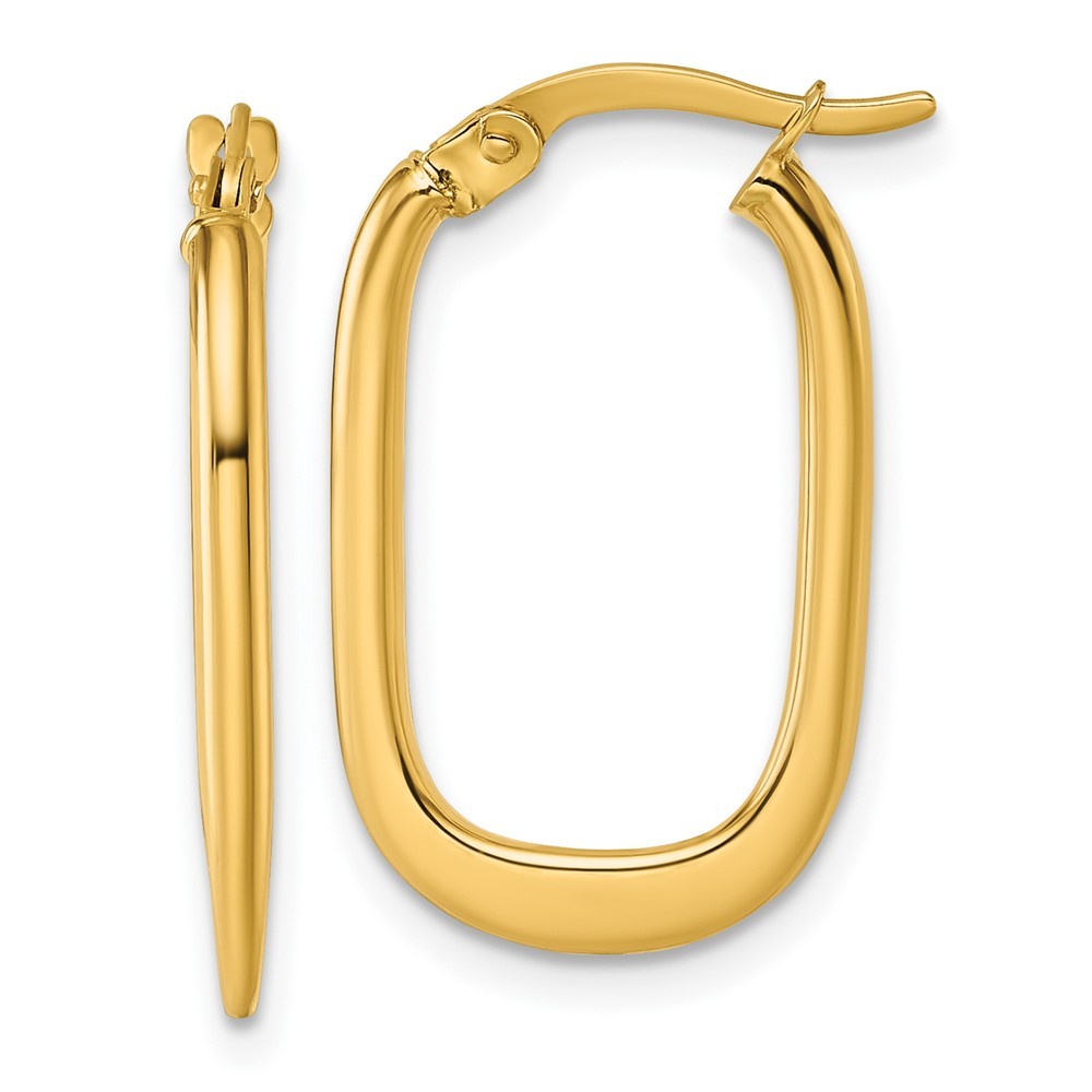 14k Yellow Gold Polished Oval Tapered Tube Hoop Earrings