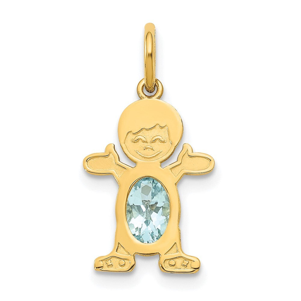 14k Yellow Gold Boy 6x4 Oval Genuine Aquamarine-March Pendant for Women