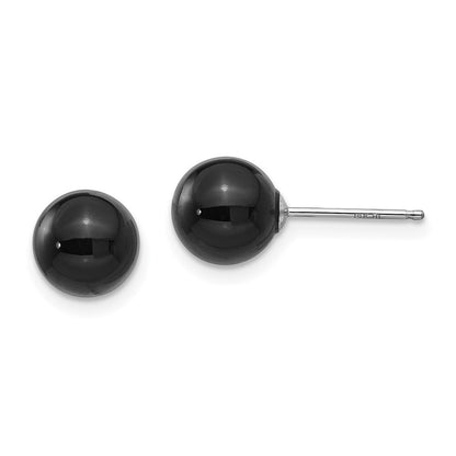 14k White Gold Onyx Bead Stud Earrings Gift for Women