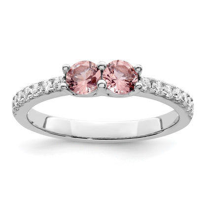 Sterling Silver Rhodium-plated Pink CZ Ring Size 8
