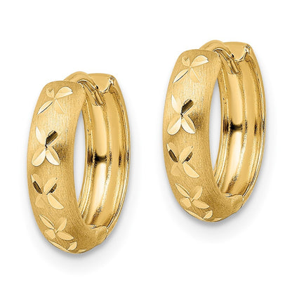 14k Yellow Gold Diamond-cut X Satin 3x13mm Hinged Hoop Earrings Gift for Women