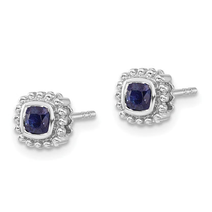 14k White Gold Cushion Sapphire Stud Earrings