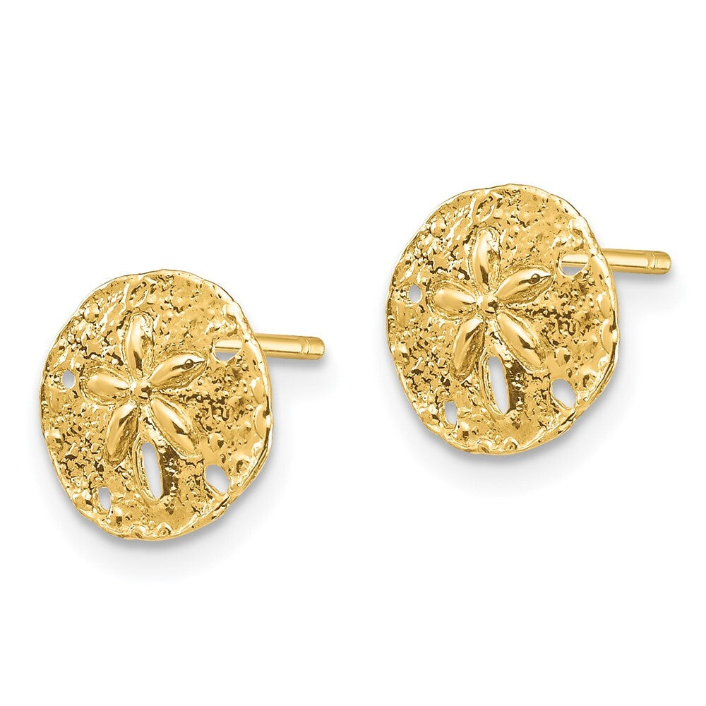 14k Yellow Gold Sand Dollar Stud Earrings Gift for Women
