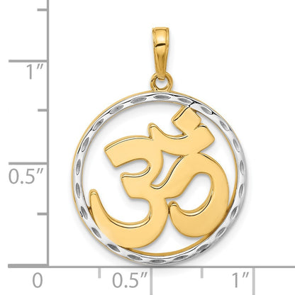 14k Yellow Gold and White Rhodium Diamond-Cut Om in Circle Pendant