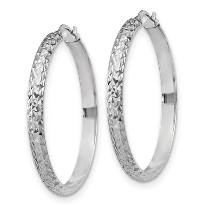 Sterling Silver RH-plated Polished and Diamond-cut Hoop Earrings