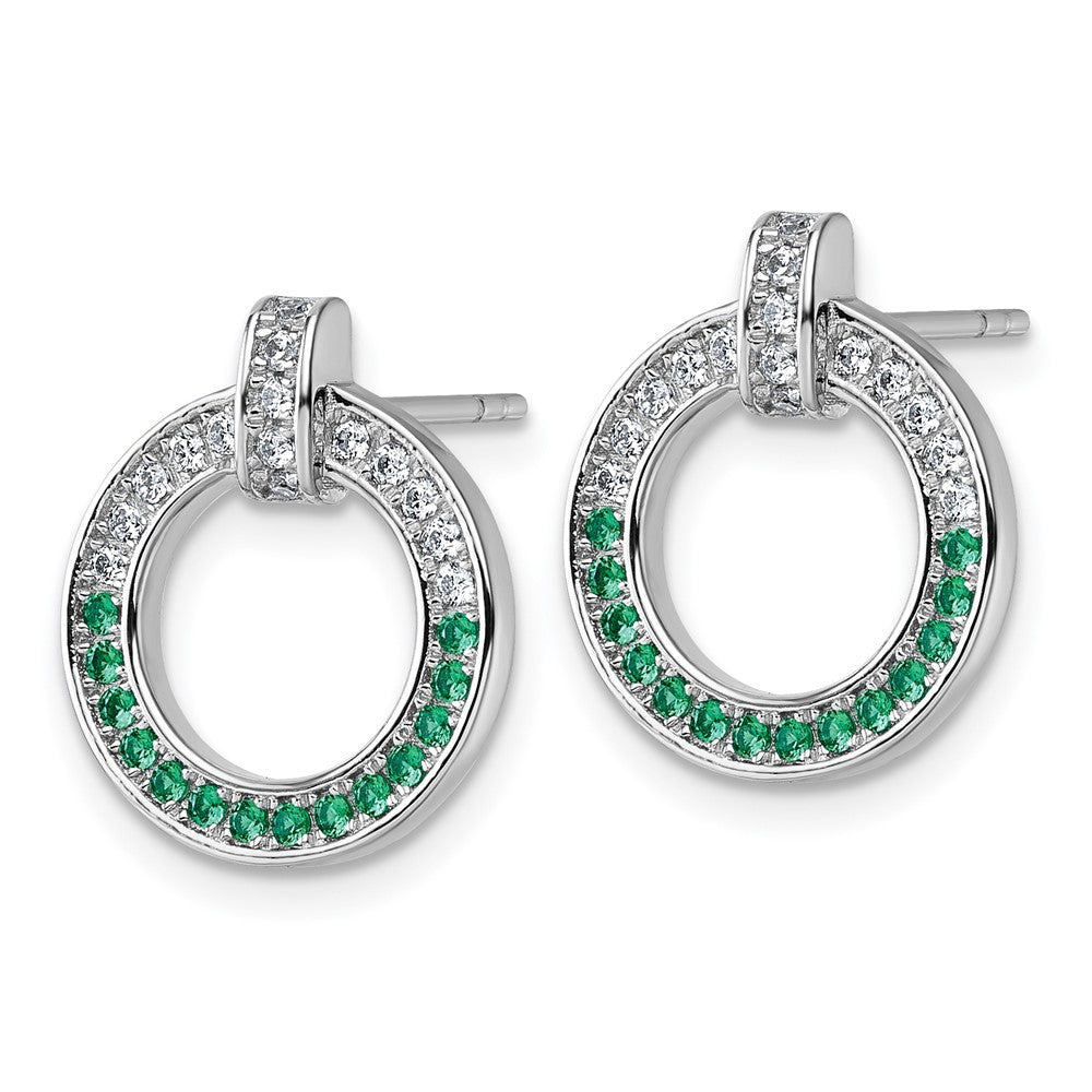Sterling Silver Rhodium-plated White and Green CZ Open Circle Earrings