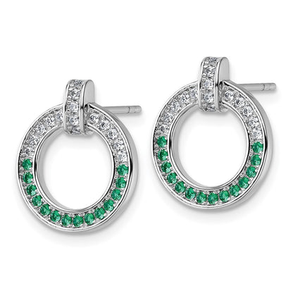 Sterling Silver Rhodium-plated White and Green CZ Open Circle Earrings