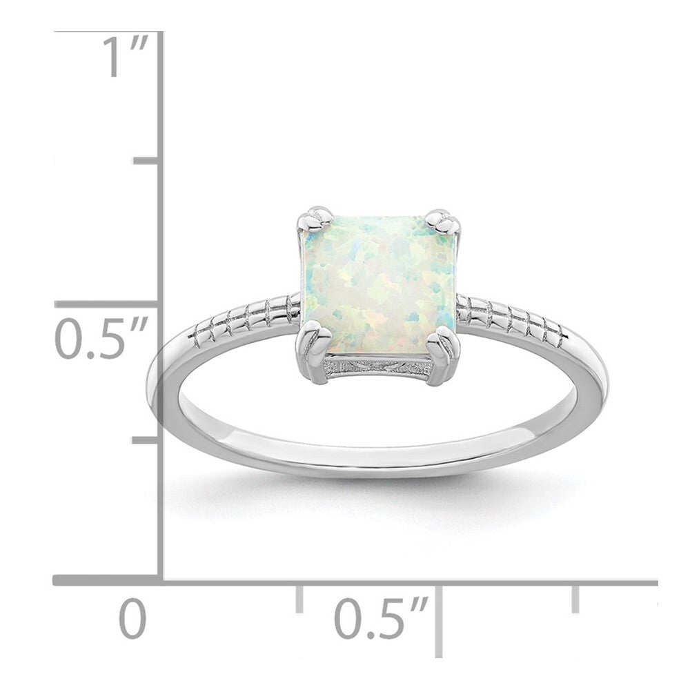 Sterling Silver Rhodium-plated Polished Square White Created Opal Ring Size 7