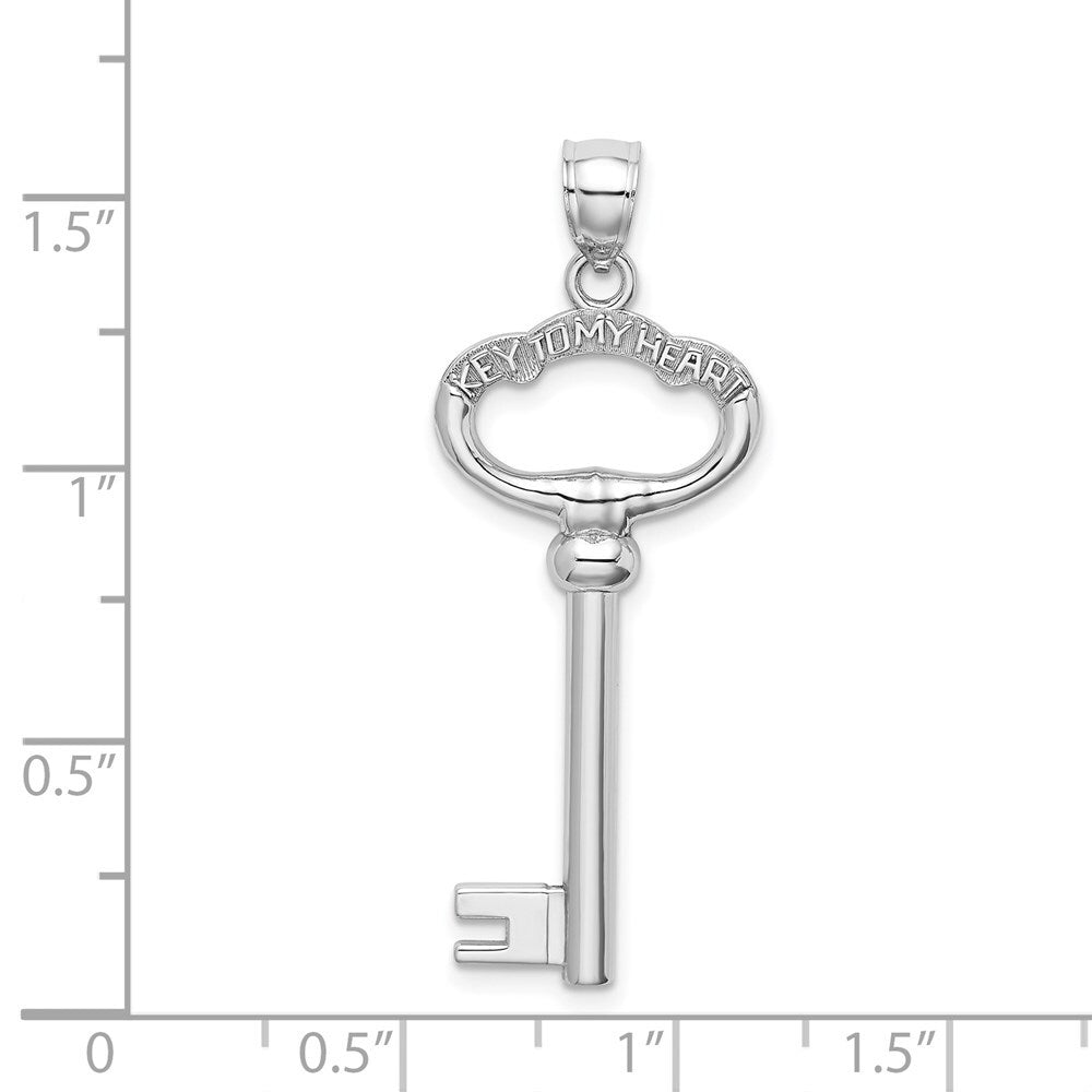 14k White Gold 3D KEY TO MY HEART Key Charm Pendant for Women