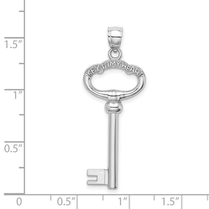 14k White Gold 3D KEY TO MY HEART Key Charm Pendant for Women