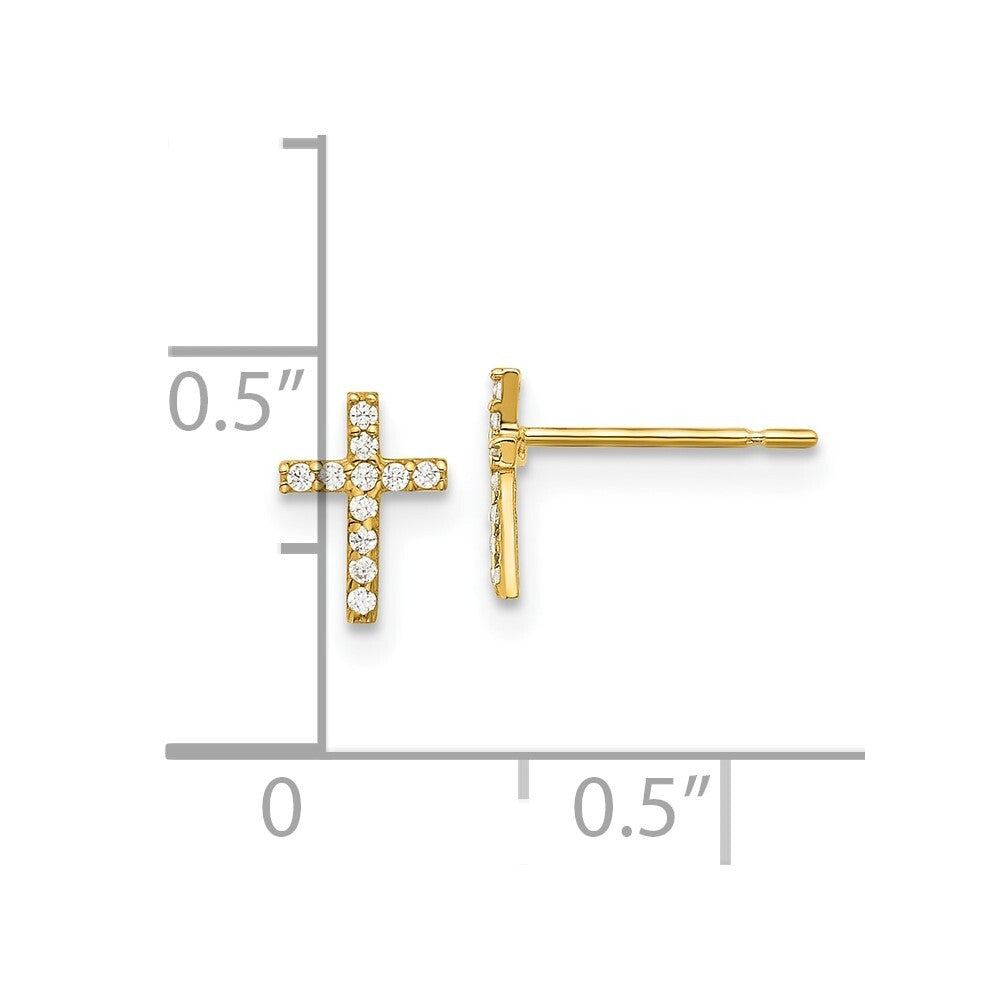 14k Yellow Gold Polished Cubic Zirconia Cross Stud Earrings Gift for Women