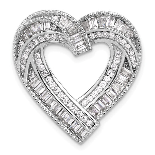 Sterling Silver Rhodium-plated Cubic Zirconia Heart Chain Slide Pendant