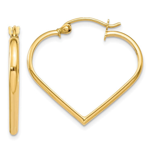 14k Yellow Gold Polished 2mm Heart Hoop Earrings Gift for Women