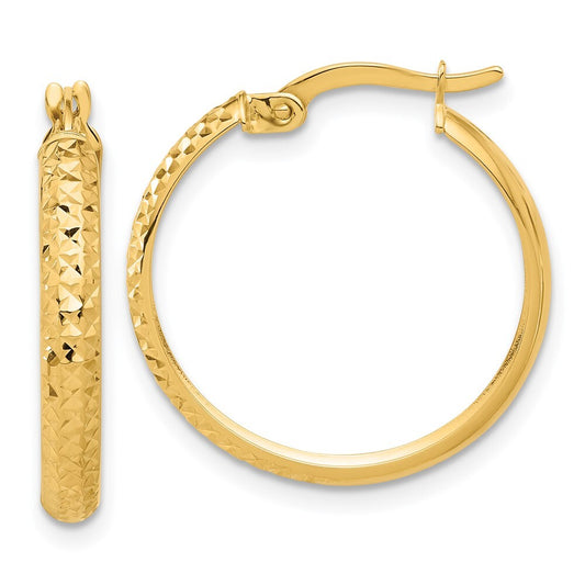 14k Yellow Gold Polished and Diamond-cut Hoop Earrings Gift for Women