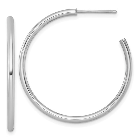 14k White Gold Polished 2 x 35mm Tube C-Hoop Earrings