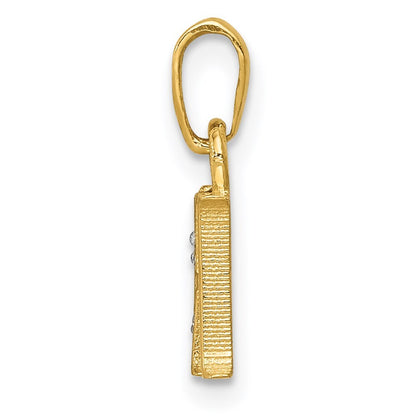 14k Yellow Gold with Rhodium Diamond Letter H Initial Pendant for Women