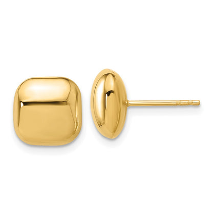 14k Yellow Gold Polished 10mm Puffed Square Stud Earrings Gift for Women