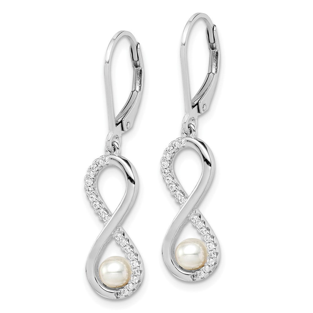 Sterling Silver 4-5mm Freshwater Cultured Pearl & CZ Infinity Dangle Earrings