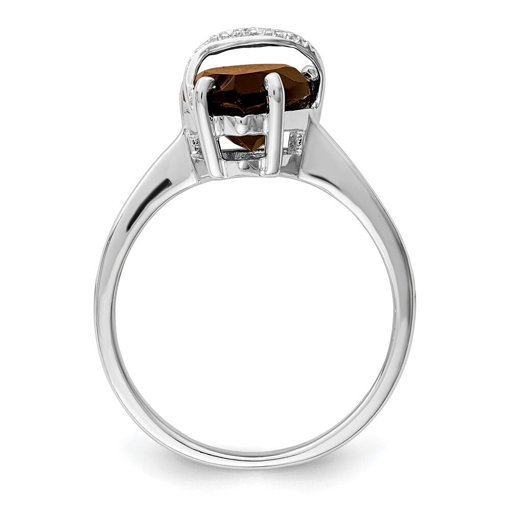 Sterling Silver Rhodium Pear Smoky Quartz & Diamond Ring Size 6