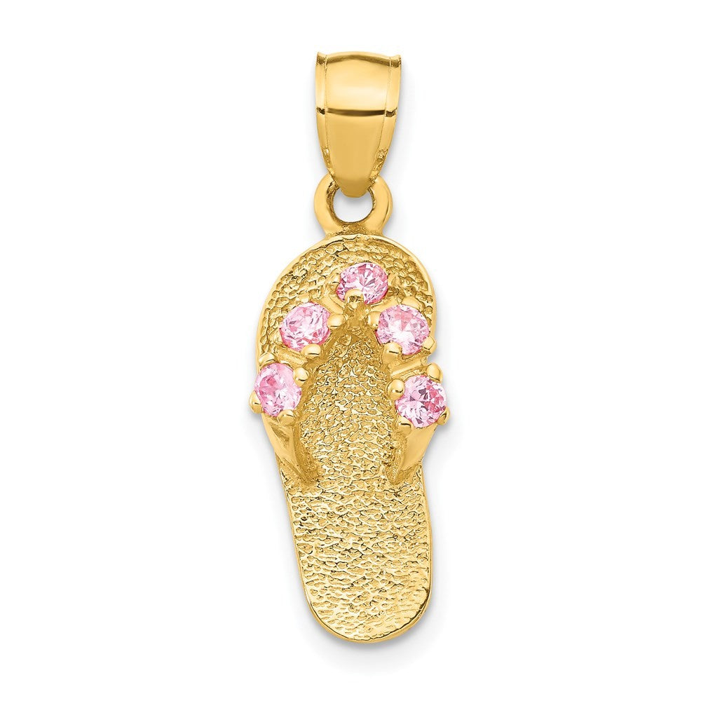 14k Yellow Gold 3D October/Cubic Zirconia Birthstone Flip Flop Pendant
