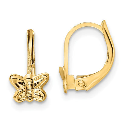 14k Yellow Gold Polished Butterfly Dangle Earrings Leverback Gift for Women