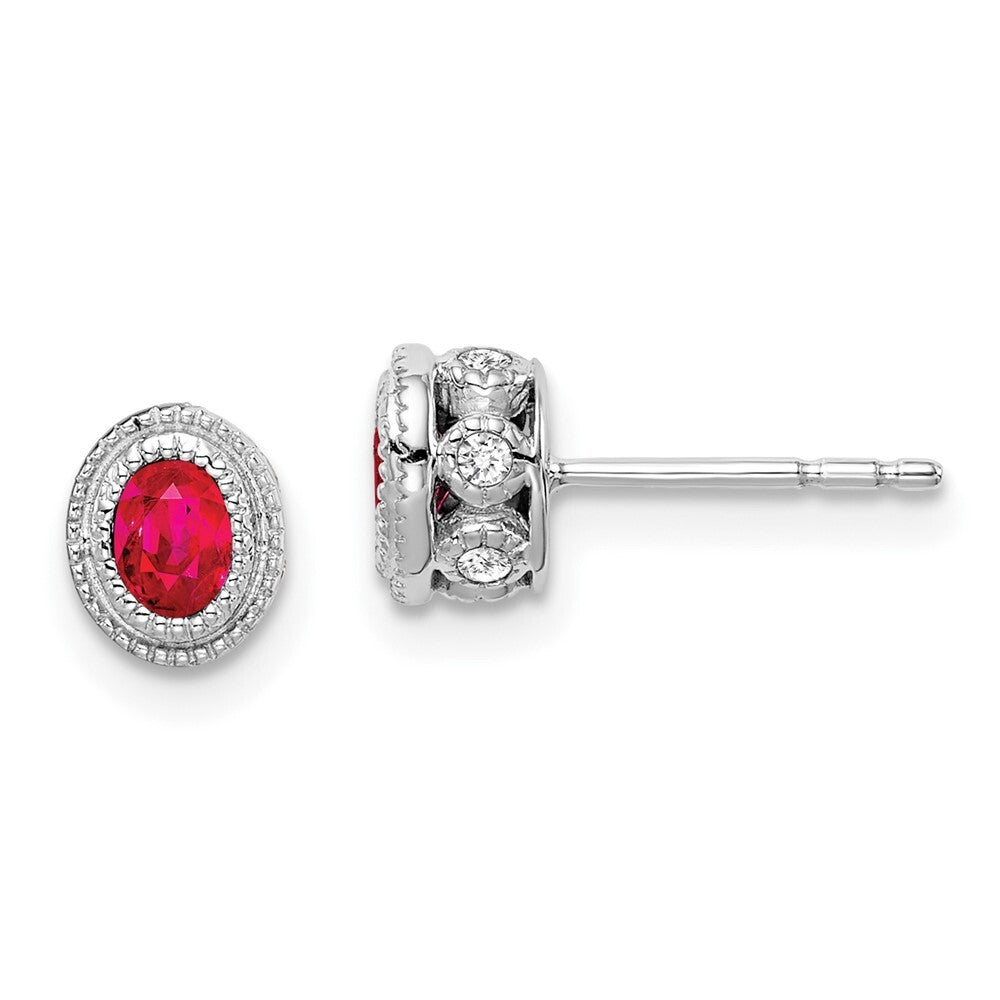 14k White Gold Ruby and Diamond Stud Earrings