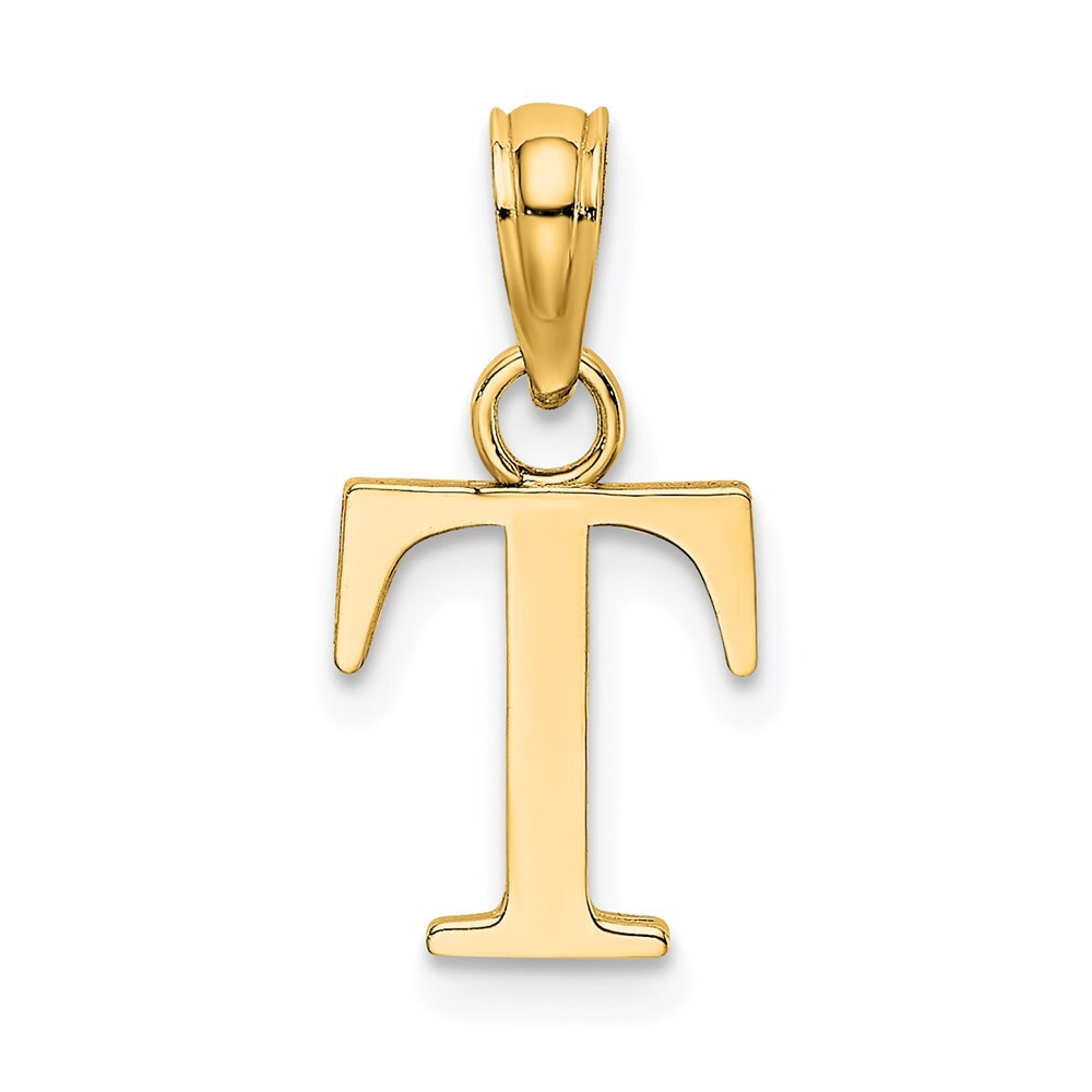 14k Yellow Gold Polished Block Letter T Initial Pendant for Women