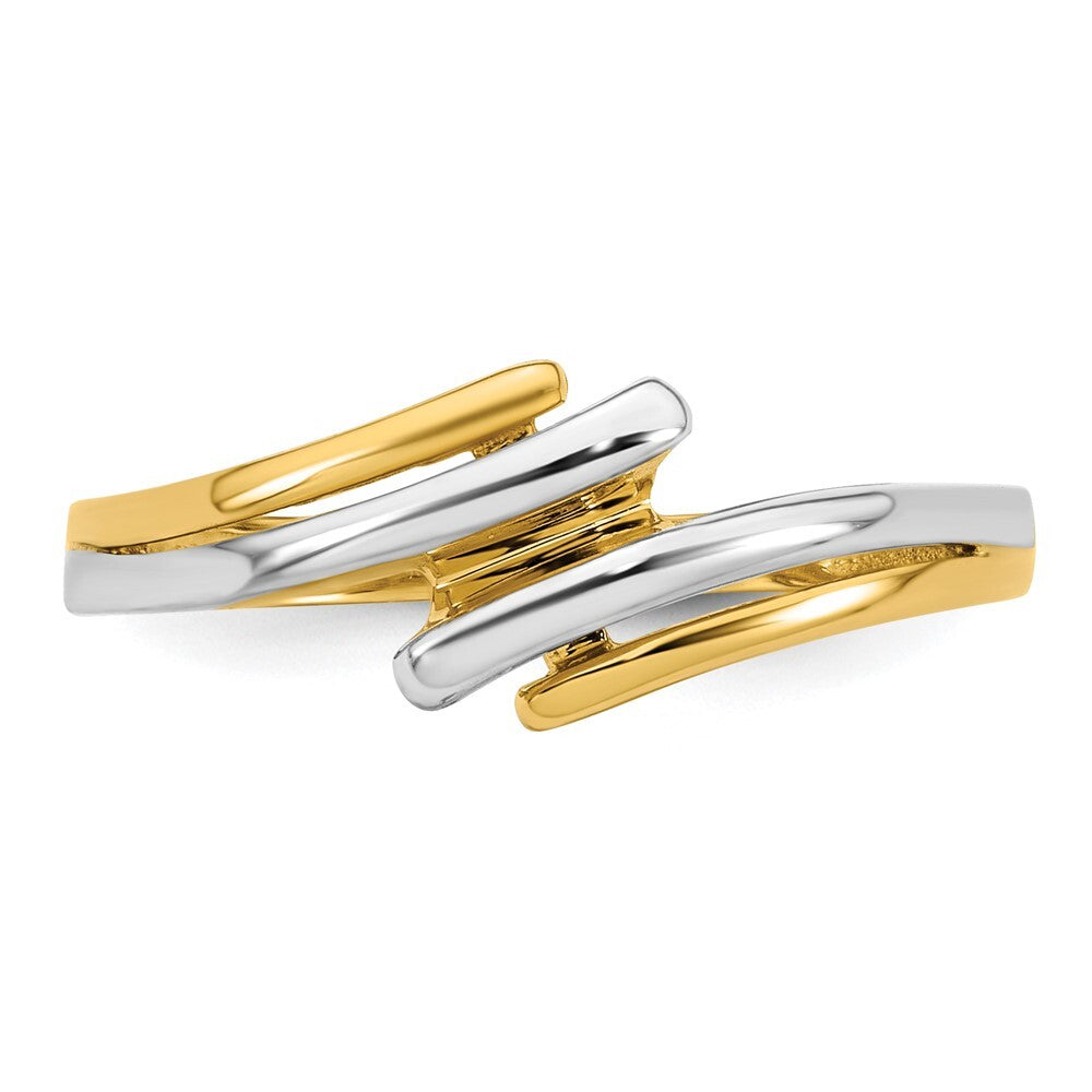 14K Yellow Gold w/ White Rhodium Polished Bypass Ring Size 7