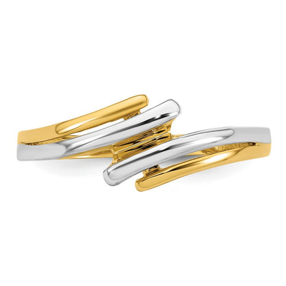 14K Yellow Gold w/ White Rhodium Polished Bypass Ring Size 7