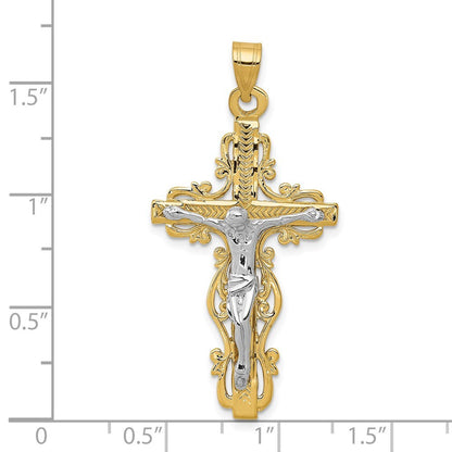 14k Two-tone Gold Diamond-cut Crucifix Pendant for Women